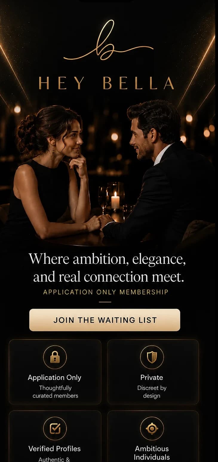 Hey Bella application screen showing the application-only private membership experience.